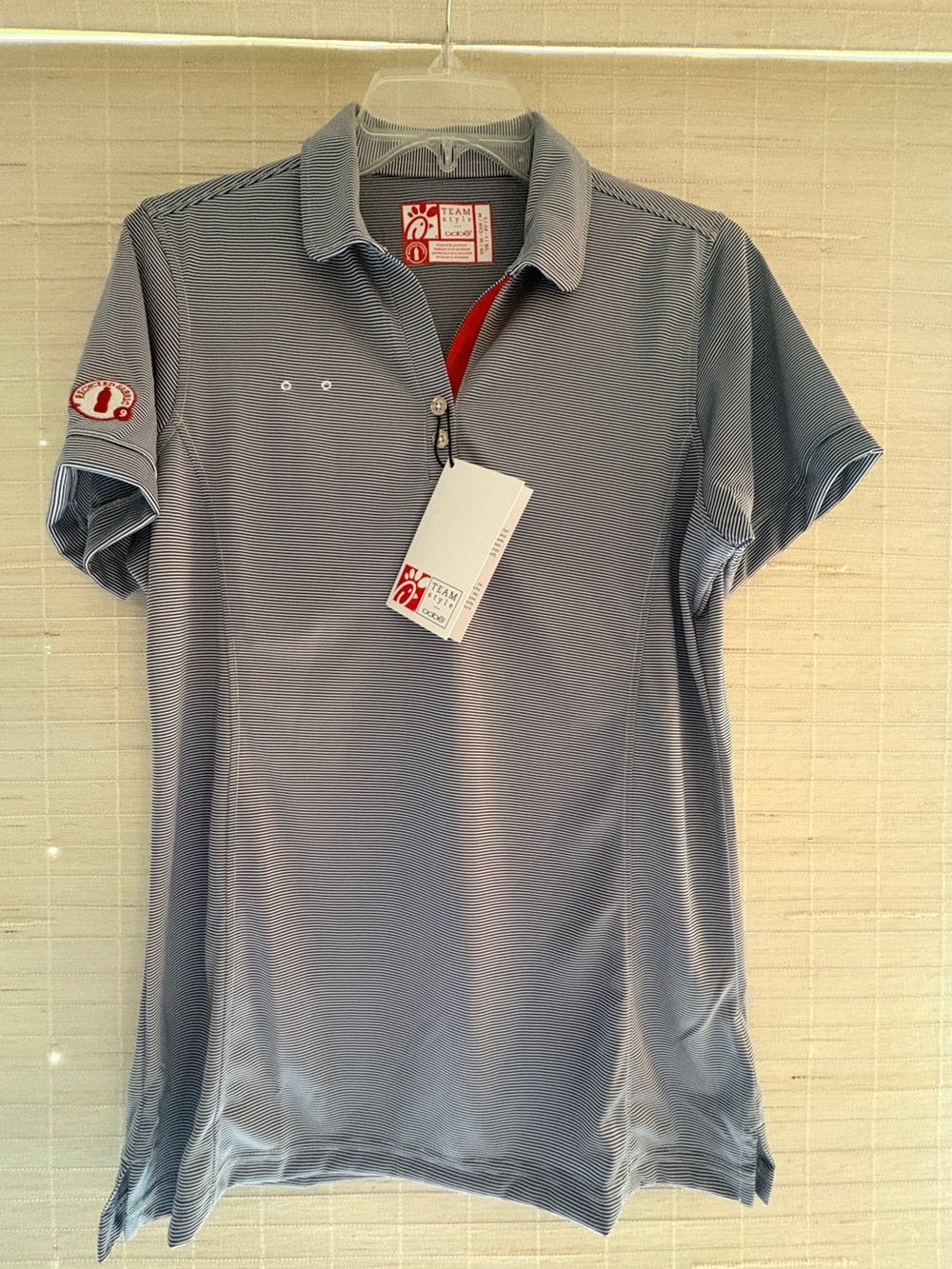 Chick Fil A Uniform Polo Shirt Womens XS Blue Striped Short Sleeve Employee